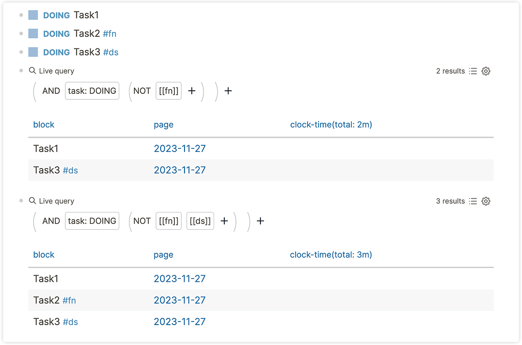 Query tasks excluding multiple tags? - Queries - Logseq