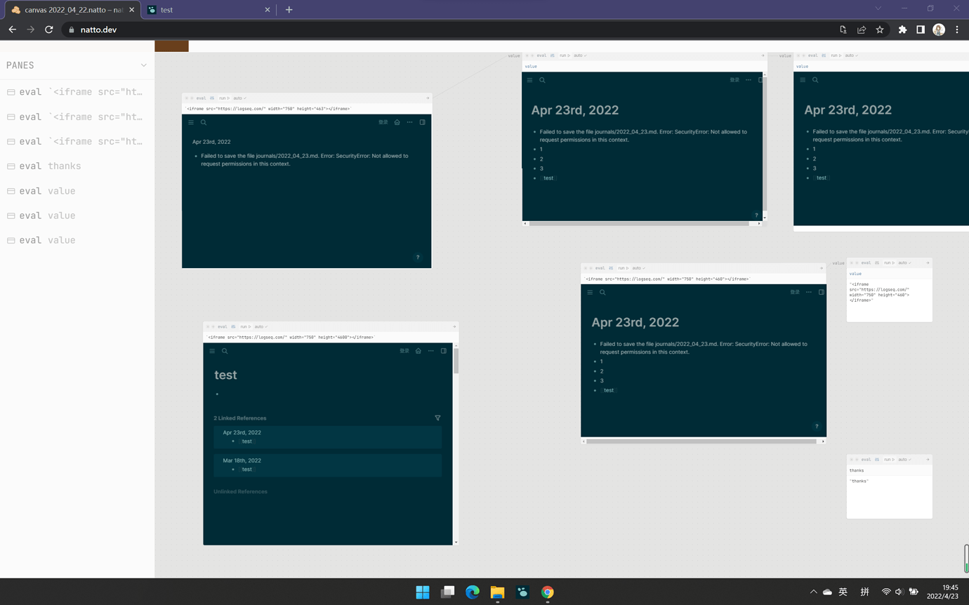 Use IFRAME to embed LogSeqweb into the canvas, Look what I built