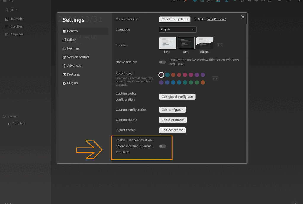 Add user confirmation before inserting a journal template Look what