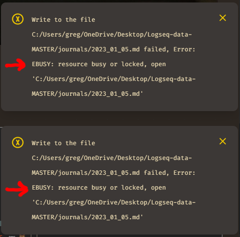 Getting frequent Ebusy file confusion in Logseq desktop